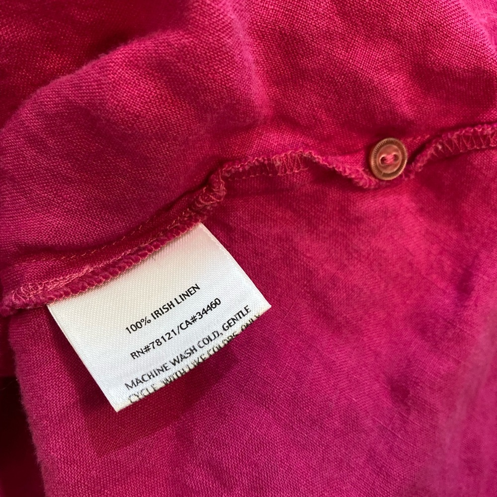 Eileen Fisher Raw Hem Irish Linen Short Sleeve Pink V neck button blouse XL - Picture 5 of 6